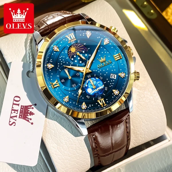 OLEVS Trend Men's Watches Moon Phase Luminous Starry Sky Dial Quartz Watch Waterproof Calendar Fashion Original Male Wristwatch - Image 11