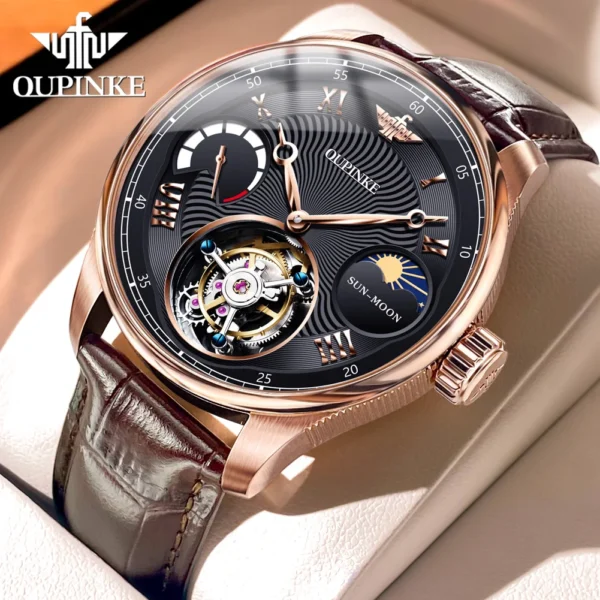 OUPINKE 8001 Tourbillon Men Automatic Mechanical Watch High end Moonphase Waterproof Luxury Sapphire Mirror Original Men Watch - Image 10