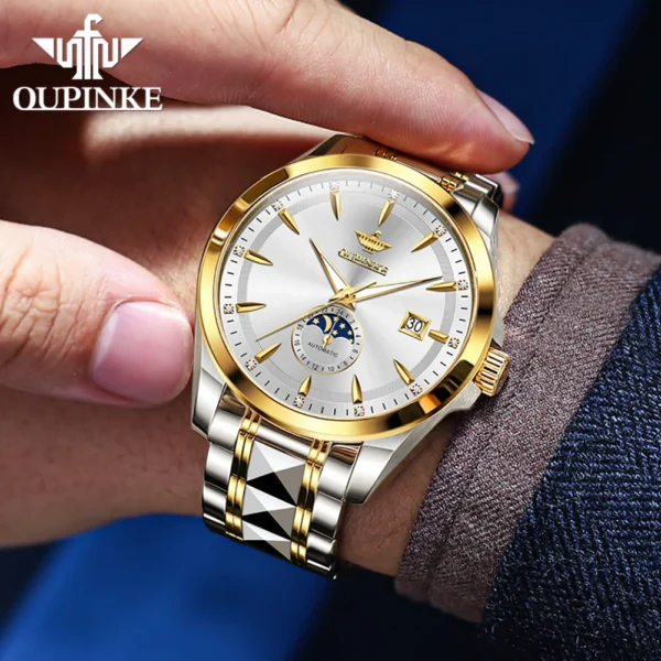 OUPINKE 3292 Moon Phase Luxury Original Men's Watches Fully Automatic Mechanical Watch 50m Waterproof Sapphire Top Watch for Man - Image 3