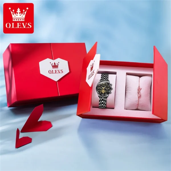 OLEVS Flywheel Skeleton Women Quartz Watch Stainless steel Chronograph Waterproof Luminous Ladies Bracelet Watch for Women Set - Image 15