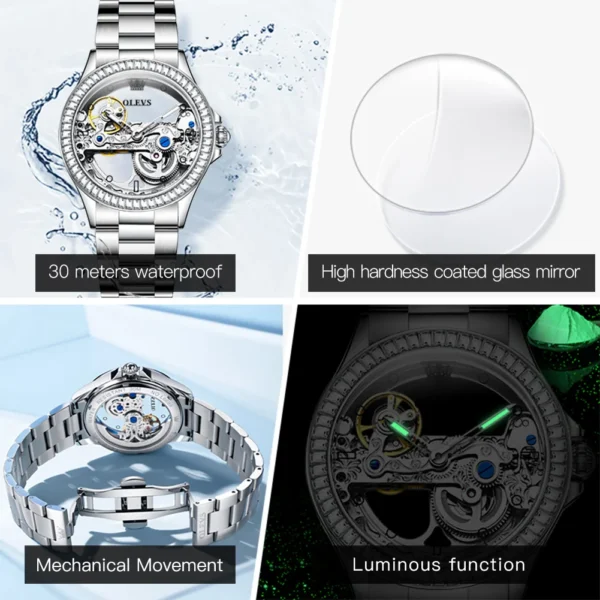 OLEVS Fully Hollow Out Mechanical Watch for Women Luxury Fashion Diamond Lap Ladies Wristwatch Elegant Automatic Women's Watches - Image 4