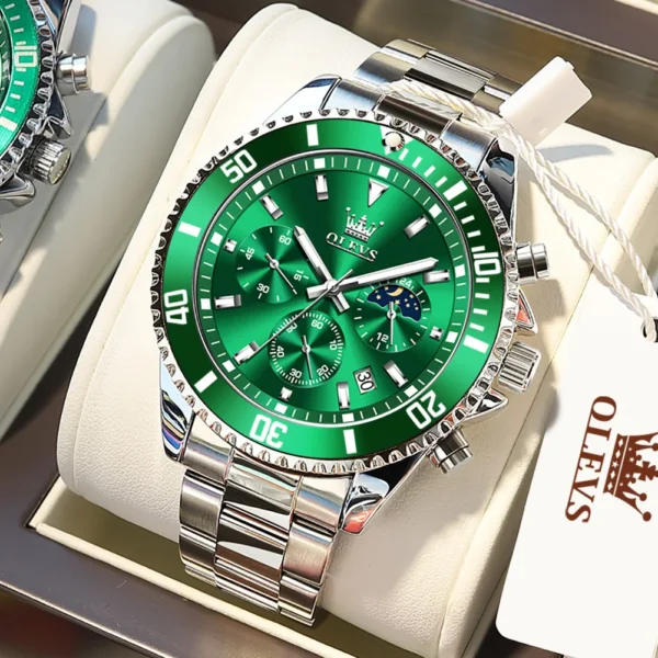 OLEVS Men's Watches Top Brand Luxury Watch for Men Original Waterproof Stainless Steel Chronograph Moon Phase Date Rota Dial - Image 8