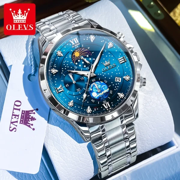 OLEVS Trend Men's Watches Moon Phase Luminous Starry Sky Dial Quartz Watch Waterproof Calendar Fashion Original Male Wristwatch - Image 14