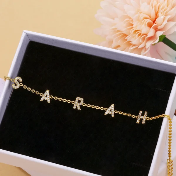 DODOAI Custom 6mm Zircon Letter Bracelet Personalized Crystal Shining DIY Name Jewelry A-Z 26 Gold Letter Pendant Bracelet Gift