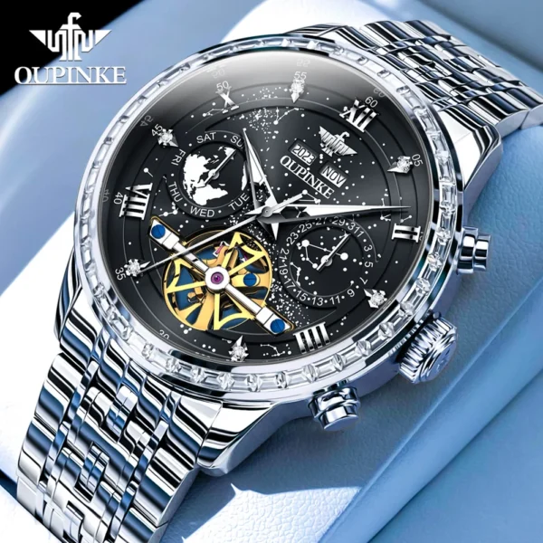 OUPINKE 3255 Men Watch Luxury Brand Swiss Movement Starry Sky Skeleton Waterproof Watch Original Automatic Mechanical Men Watch - Image 9
