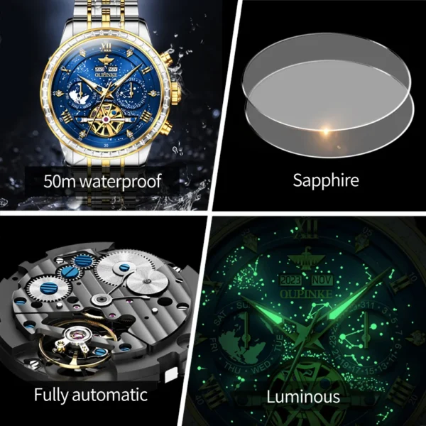 OUPINKE 3255 Men Watch Luxury Brand Swiss Movement Starry Sky Skeleton Waterproof Watch Original Automatic Mechanical Men Watch - Image 6