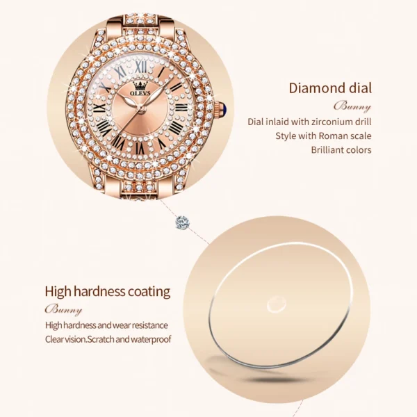 OLEVS 9943 Women Watch High end Luxury Rose Gold Diamond Waterproof Quartz Watch Brand Original Women Dress Watch Reloj Mujer - Image 4