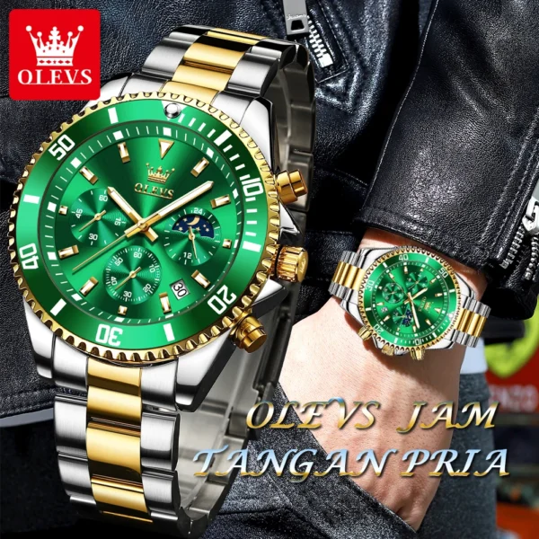 OLEVS Men's Watches Top Brand Luxury Watch for Men Original Waterproof Stainless Steel Chronograph Moon Phase Date Rota Dial - Image 2