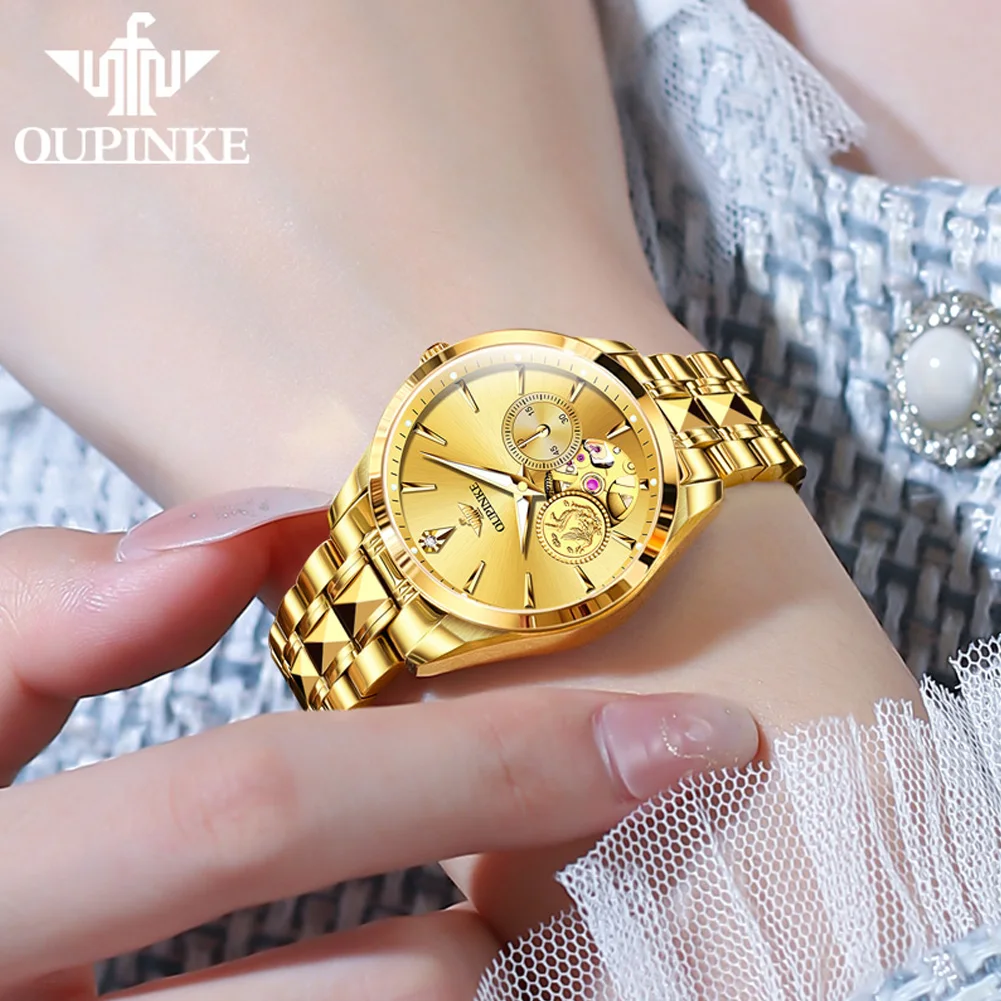 OUPINKE 3260 Women’s Watches Imported Japan Movements（MIYOTA）Tungsten steel Tape Luxury Waterproof Chronograph Ladies Watch Set