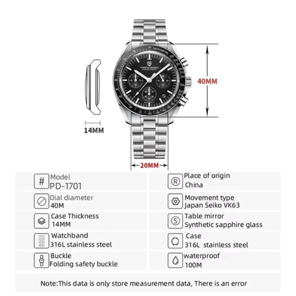 PAGANI DESIGN PD1701 Gold Luxury Men's Watches Quartz Wristwatches Chronograph VK63 Watch For Men AR Sapphire Mirror Clock Gifts - Image 6