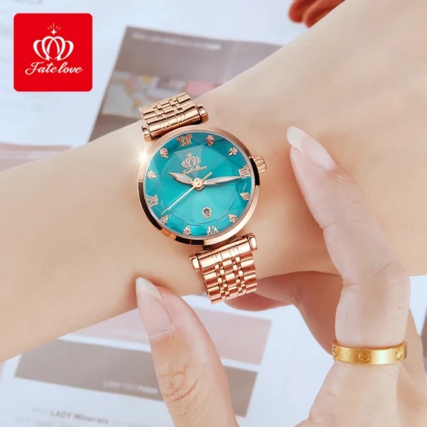 OLEVS 6642 Women Watch Luxury Rose Gold Diamond Watch Waterproof Watch Elegant Luxury Rhombus Glass Women Watch Bracelet Set - Image 3