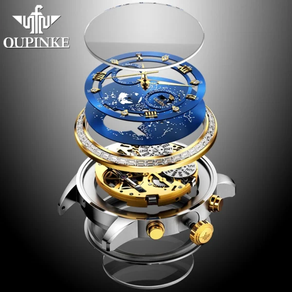 OUPINKE 3255 Men Watch Luxury Brand Swiss Movement Starry Sky Skeleton Waterproof Watch Original Automatic Mechanical Men Watch - Image 5