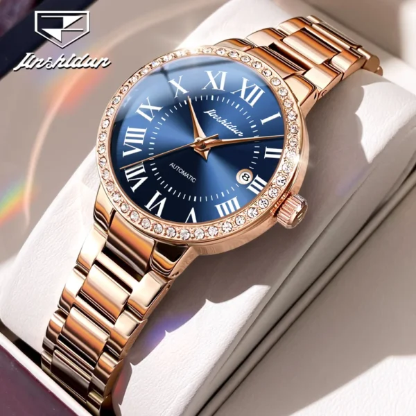 JSDUN 8934Women Automatic Mechanical Watch Luxury Rose Gold Retro Design Waterproof Watch Roman Dial Women Elegant Diamond Watch - Image 8