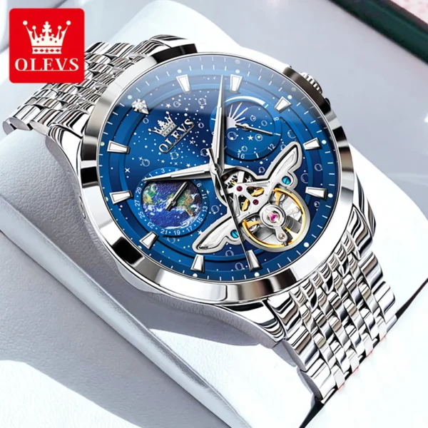OLEVS Luxury Brand Men's Watches Luminous Waterproof Fully Automatic Mechanical Watch Starry Sky Dial Moon Phase Hollow Out - Image 10