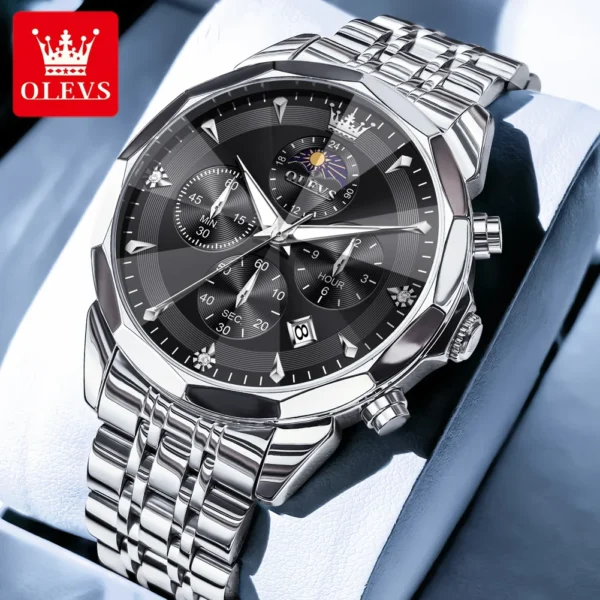 OLEVS 3673 Men Watch Original Quartz Watch Rhombus Mirror Automatic Date Waterproof Moonphase Chronograph Top Luxury Men Watch - Image 9