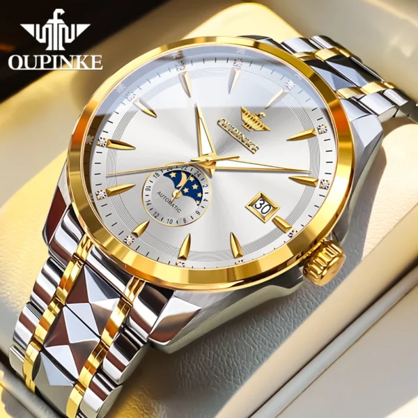 OUPINKE 3292 Moon Phase Luxury Original Men's Watches Fully Automatic Mechanical Watch 50m Waterproof Sapphire Top Watch for Man - Image 2