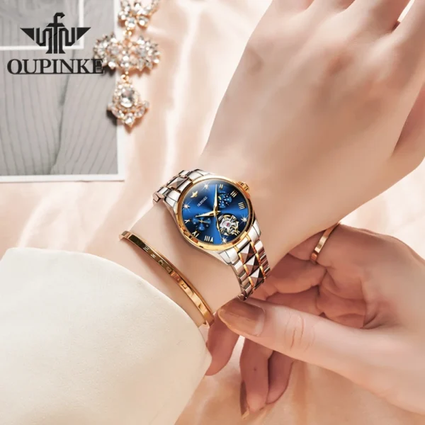 OUPINKE Fashion Luxury Brand Women's Watches Elegant Hollow out Moon Phase Automatic mechanical Watch Original Female Wristwatch - Image 2