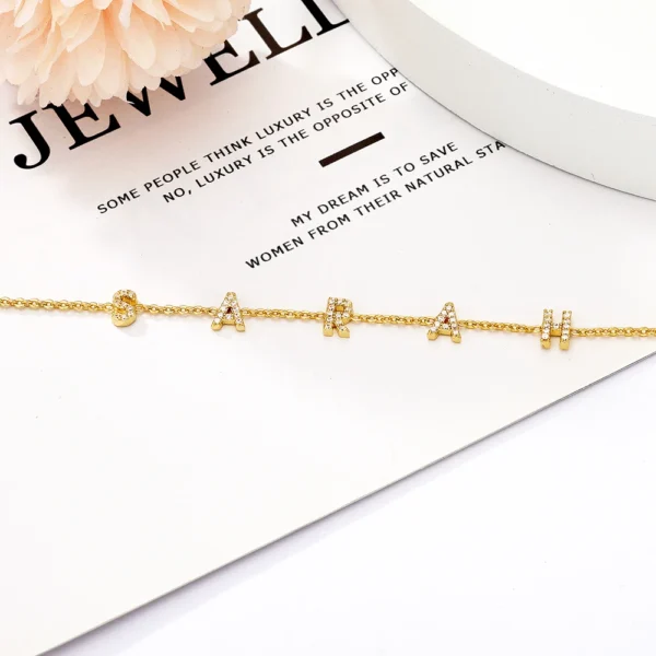 DODOAI Custom 6mm Zircon Letter Bracelet Personalized Crystal Shining DIY Name Jewelry A-Z 26 Gold Letter Pendant Bracelet Gift - Image 4