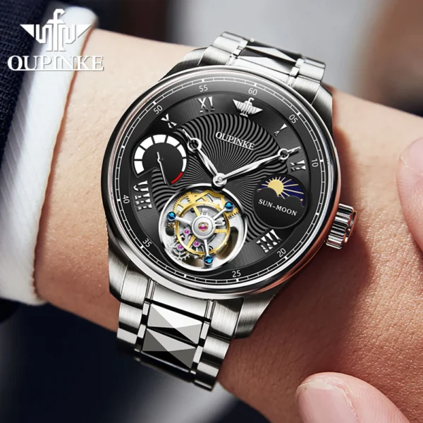 OUPINKE 8001 Tourbillon Men Automatic Mechanical Watch High end Moonphase Waterproof Luxury Sapphire Mirror Original Men Watch - Image 3