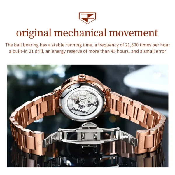 JSDUN 8934Women Automatic Mechanical Watch Luxury Rose Gold Retro Design Waterproof Watch Roman Dial Women Elegant Diamond Watch - Image 4