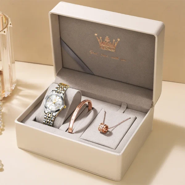 OLEVS Fashion Women's Watches Waterproof Calendar Elegant Quartz Watch for Lady Necklace Bracelet Gift Box Set Versatile Watch - Image 13
