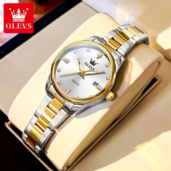 OLEVS Elegant  Fashion Brand Women's Watches Gold Waterproof cCalendar Quartz Watch for Lady Stainless Steel Original Wristwatch - Image 9
