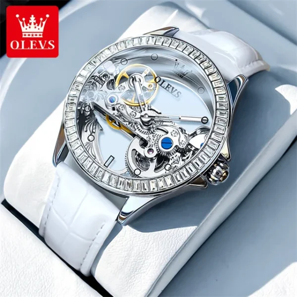 OLEVS Fully Hollow Out Mechanical Watch for Women Luxury Fashion Diamond Lap Ladies Wristwatch Elegant Automatic Women's Watches - Image 8
