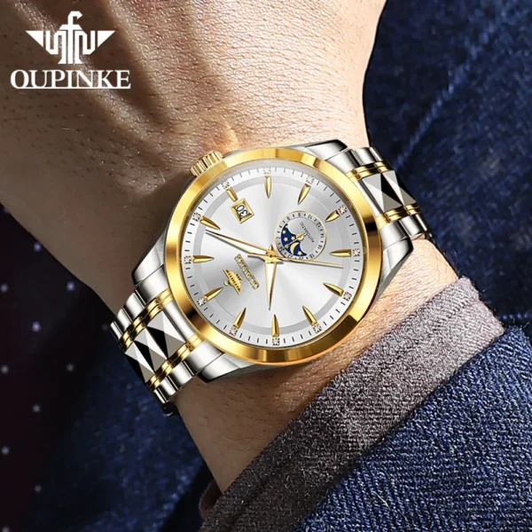OUPINKE 3292 Moon Phase Luxury Original Men's Watches Fully Automatic Mechanical Watch 50m Waterproof Sapphire Top Watch for Man - Image 4