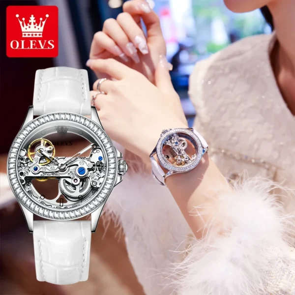 OLEVS Fully Hollow Out Mechanical Watch for Women Luxury Fashion Diamond Lap Ladies Wristwatch Elegant Automatic Women's Watches - Image 5