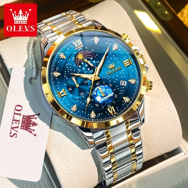 OLEVS Trend Men's Watches Moon Phase Luminous Starry Sky Dial Quartz Watch Waterproof Calendar Fashion Original Male Wristwatch - Image 12