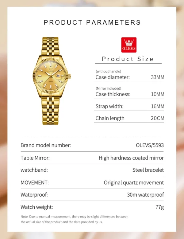 OLEVS 5593 Quartz Women's Watch Waterproof Luminous Scale Business Elegance Ladies Wristwatch Luxury Brand Watch for Women - Image 5