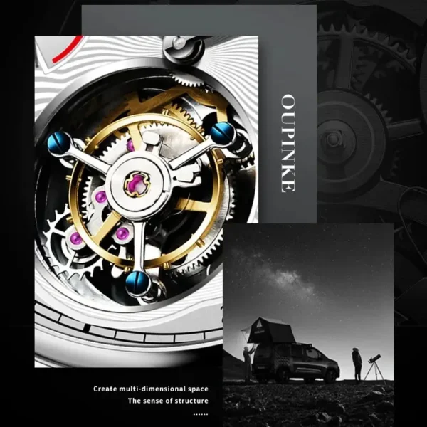 OUPINKE 8001 Tourbillon Men Automatic Mechanical Watch High end Moonphase Waterproof Luxury Sapphire Mirror Original Men Watch - Image 5