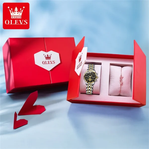 OLEVS Flywheel Skeleton Women Quartz Watch Stainless steel Chronograph Waterproof Luminous Ladies Bracelet Watch for Women Set - Image 8