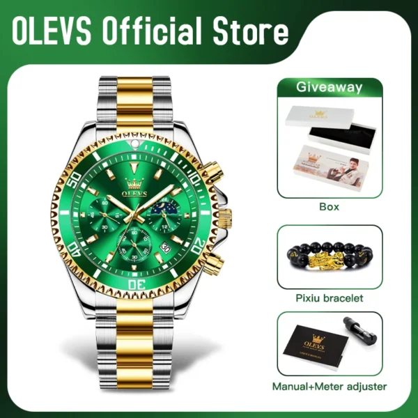 OLEVS Men's Watches Top Brand Luxury Watch for Men Original Waterproof Stainless Steel Chronograph Moon Phase Date Rota Dial - Image 3