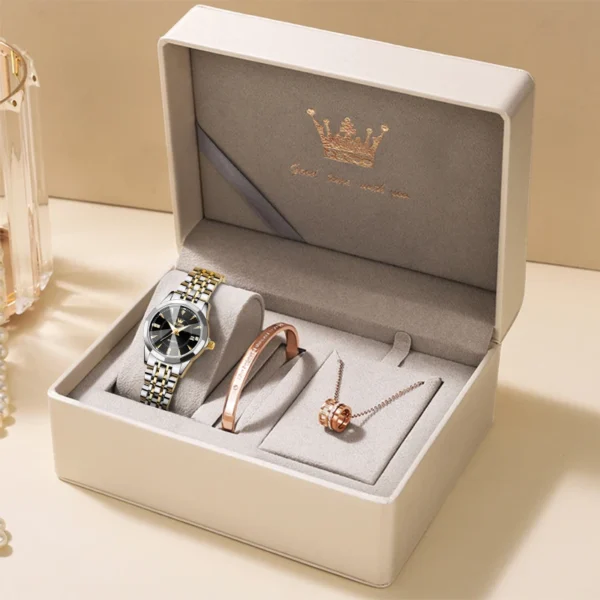 OLEVS Fashion Women's Watches Waterproof Calendar Elegant Quartz Watch for Lady Necklace Bracelet Gift Box Set Versatile Watch - Image 8