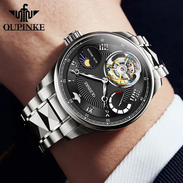 OUPINKE 8001 Tourbillon Men Automatic Mechanical Watch High end Moonphase Waterproof Luxury Sapphire Mirror Original Men Watch - Image 2