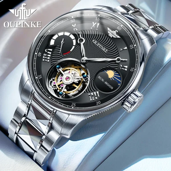 OUPINKE 8001 Tourbillon Men Automatic Mechanical Watch High end Moonphase Waterproof Luxury Sapphire Mirror Original Men Watch - Image 9